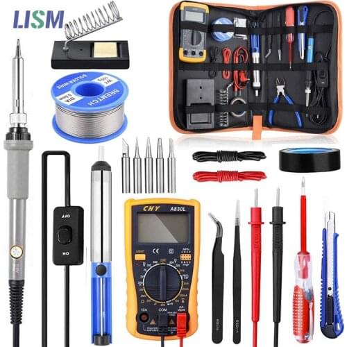 Soldering Iron kit 60W Adjustable temperature Welding tools With Multimeter soldering iron tips Welding wires Rework Solder kits