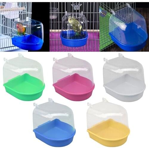 New Plastic Bird Bath Box For Parrots Hygrometer Bird Shower Hanging Bird Cages Accessories Bathtub Water Bath Tub Pet Bird Bowl