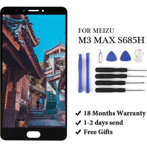 New 6.0" LCD Meizu M3 Max Meilan max S685H LCD screen display+touch digitizer with frame white /black color free shipping