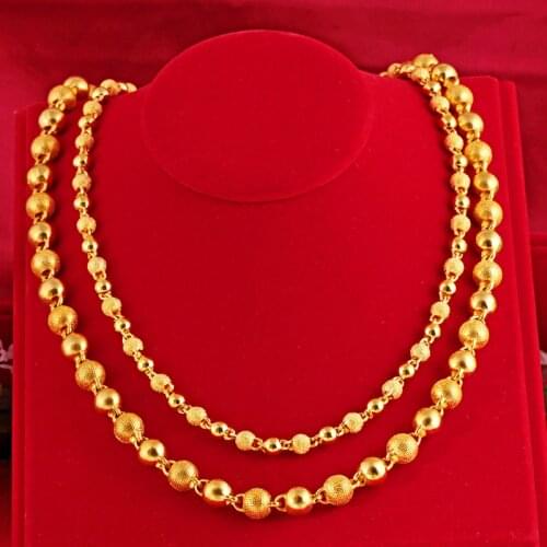 Classical 24K Yellow Gold Plated Necklace For Women Men 6mm 9mm Solid Bead Shape Necklace Chain Wedding Engagement Fine Jewelry