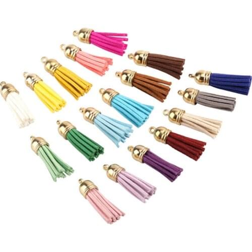 200/100/50pcs 38 mm Leather Tassel Pendants Jewelry Fiber Fringe Faux Suede Tassel with Caps for Keychain Straps DIY Accessories