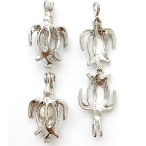 Penguin Pearl Gem Bead Pendant Fittings, Big Turtle Animal Style can open Locket Cages
