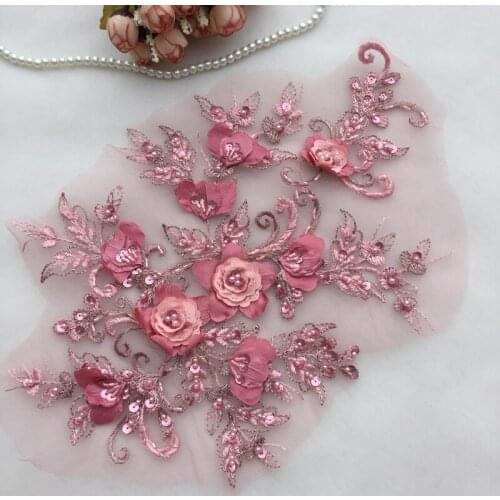 Sew-On-Patch Fabric Flowers-Beads Embroidery Lace Wedding-Dress Rhinestone Appliques 9 Colors