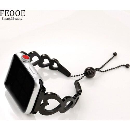 FEOOE Suitable for Apple Watch with 38/40/42/44mm Stainless Steel Chain Mechanical Buckle Tassel Heart-shaped Bracelet Strap LXY