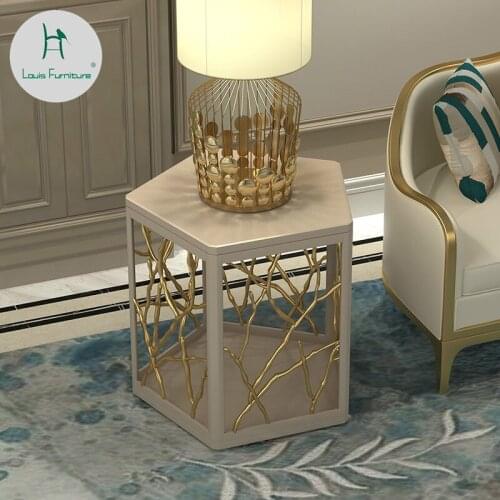 Louis Fashion American Light Luxury Corner Sofa Side Cabinet Villa Living Room Metal Champagne Color Solid Wood Coffee Table
