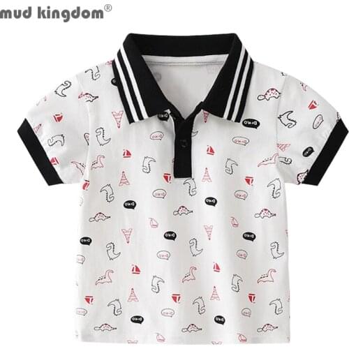 Mudkingdom Summer Boys Dinosaur Polo Shirts Cotton Lapel for Kids Clothes Cute Animals Stripe Print Tops Toddler T-Shirt Fashion