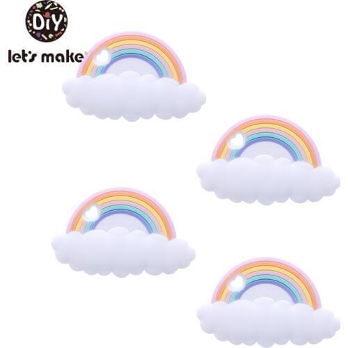 Silicone Teethers Rainbow Cartoon Shape 1pc BPA Free Tiny Rod Food Grade Silicone Baby Teethers Teething Toy Cloud Charms Patent