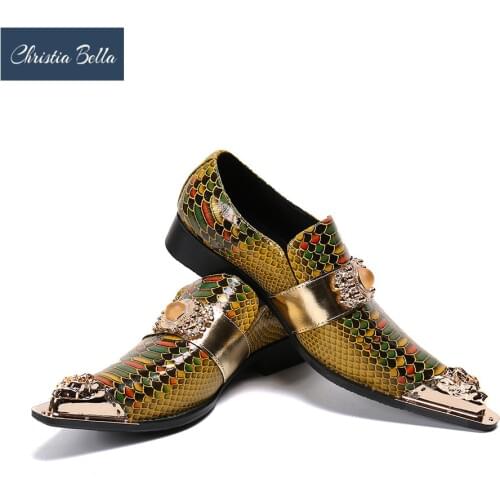 Christia Bella Luxury Metal Pointed Toe Men Wedding Dress Shoes Mens Summer Fashon Business Casual Party Shoes Plus Size 38-47