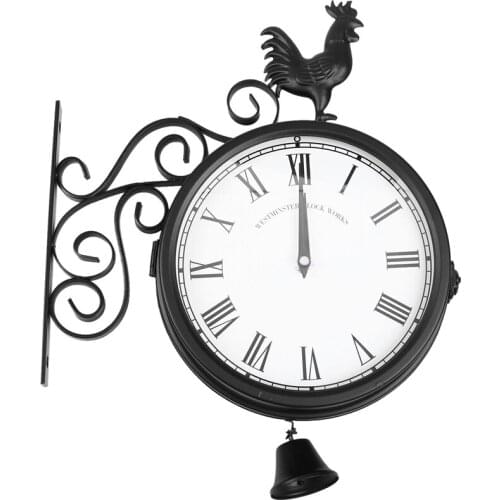 Outdoor Garden Wall Station Clock Double Sided Cockerel Vintage Retro Home Decor