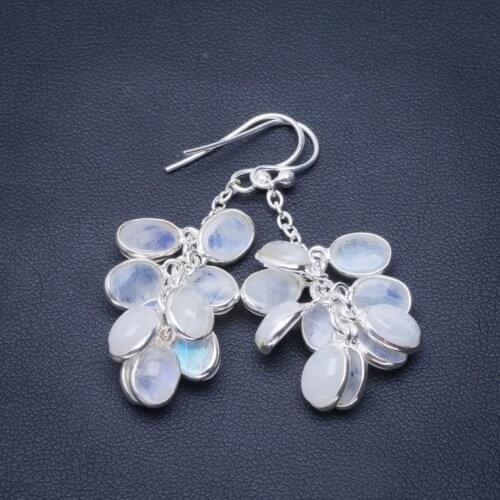 Natural Rainbow Moonstone Handmade Unique 925 Sterling Silver Earrings 1.75" B2359