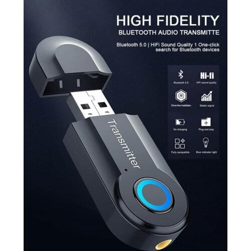 USB Bluetooth 5.0 Audio Receiver Transmitter For TV PC Headphones Driver-Free USB Dongle 3.5MM 3.5 AUX Wireless Adapter