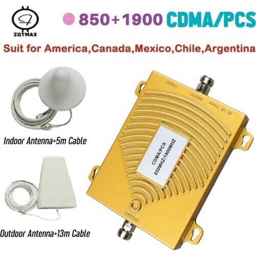ZQTMAX 850mhz 1900mhz Signal Booster 2g 3g 4g LTE Mobile Phone Repeater cdma pcs Smartphone Amplifier +Ceiling antenna 65dB Gain