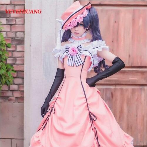 VEVEFHUANG Black Butler Kuroshitsuji Ciel Phantomhive Sleeveless Lace Maid Court Full Dress Uniform Outfit Anime Cosplay Costume