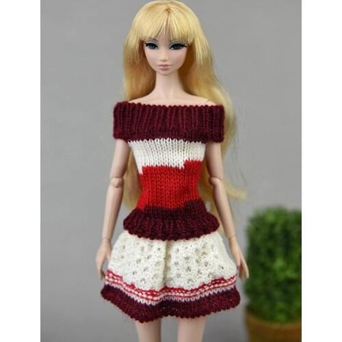 Wine White Handmade Knitted 1/6 BJD Doll Clothes For Barbie Dress Woven Outfits Winter Warm Sweater 11.5" Dolls Accessories Toys