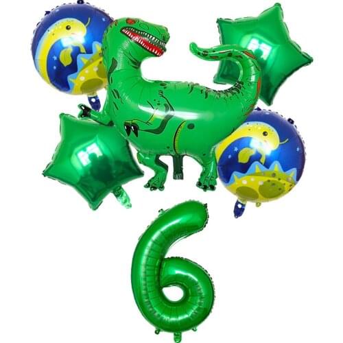 6pcs Big Dinosaur Foil Balloons 40inch Green Number Balloons Dinosaur Party Dino Theme Birthday Jungle Party Decoration Globos