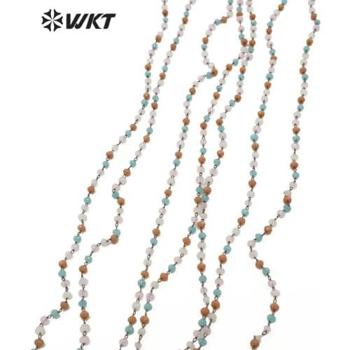 WT-RBC139 Natural stone beads Chain multi color Round faceted beads in gun black brass Rosary Chain 10 meters For Jewelry Making