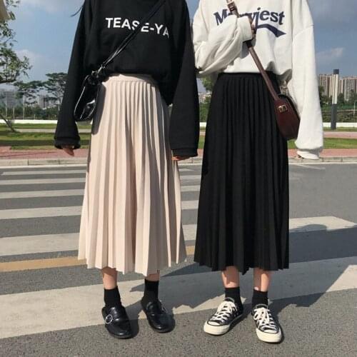 Womens Vintage Clothes Long Skirts Black Harajuku High Waist Streetwear 2021 fall winter Fashion Elastic Preppy Style Midi Skirt
