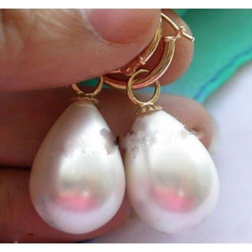 Womens Hot selling shipping******** LARGE 12x16MM DRIP WHITE SOUTH SEA SHELL PEARL DANGLE EARRING