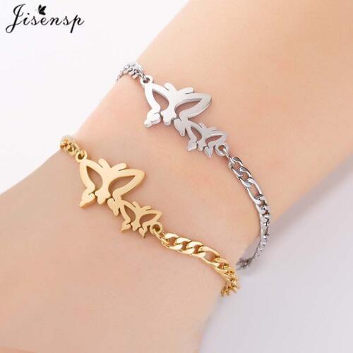 Jisensp Lovely Butterflies Stainless Steel Bracelet for Women Simple Romantic Butterfly Chain Bracelet Valentines Day Gift