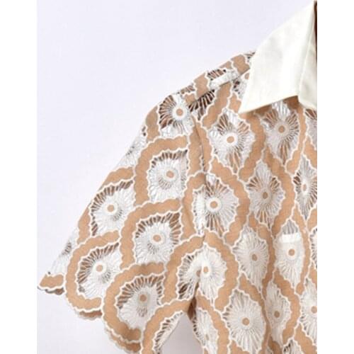 2020 Spring and Summer New Shirt V-neck Lace Hollow Waist Jumpsuit