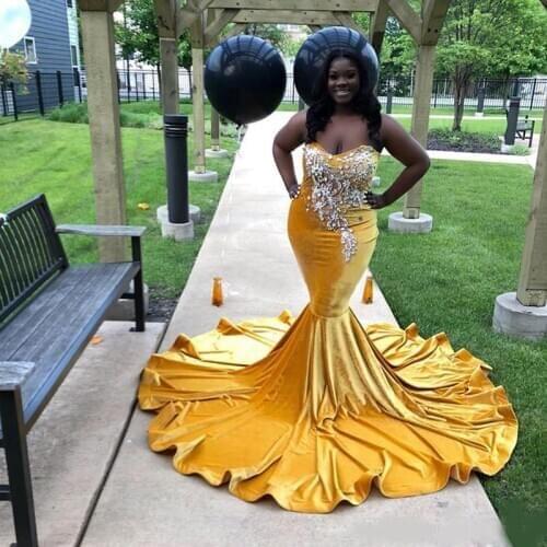 Stunning Bling Bling Crystal Mermaid Prom Dresses 2019 robe de soiree Long African Girls Sexy Backless Evening prom dress Beaded