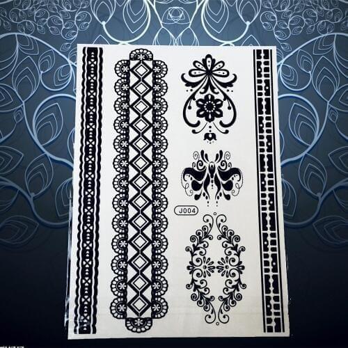 1PC Body Art Painting Fake Tattoos Black Henna Lace Flower Bracelet Waterproof Temporary Tattoo Stickers Women Arm Decals PBJ004