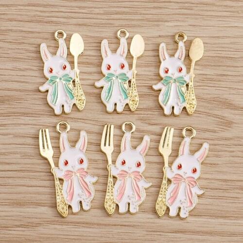 10pcs 16*32mm Cartoon Cute Rabbit Charms Pendants for Jewelry DIY Making Couple Enamel Animal Charms Handmade Necklaces Earrings