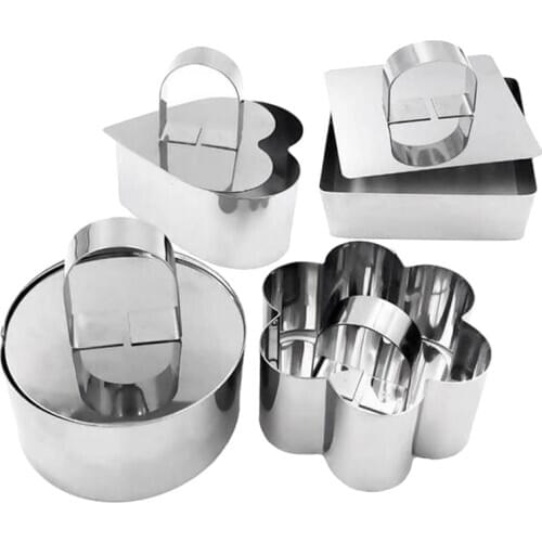 4 Pcs Cake Molds Stainless Steel Cake Rings Cake Mousse Mold with Pusher Different Shapes
