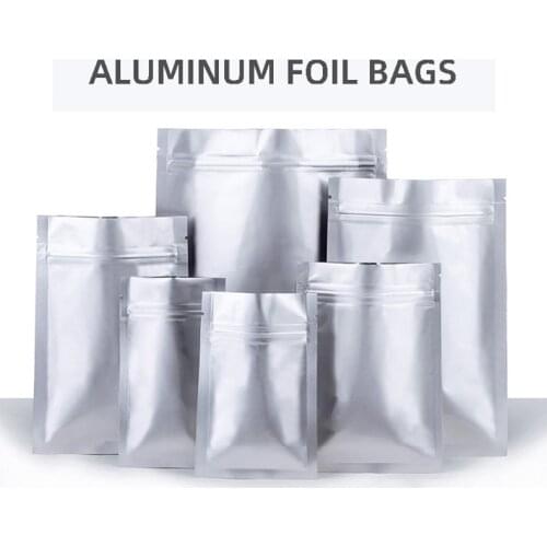 50Pcs Aluminum Foil Flat Bottom Ziplock Bags Thick Food Storage Bag Vacuum Sealer Food Packaging Tea Avoid Light Proof