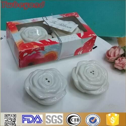 60pcs(30sets)/lot In Bloom Flower Ceramic Salt and Pepper Shaker Wedding door gifts souvenirs