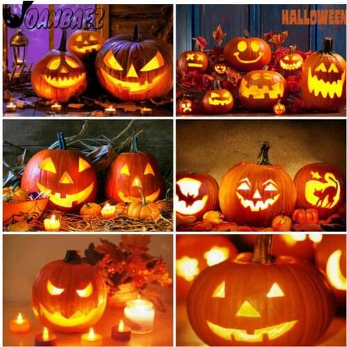 Halloween Diamond Painting Pumpkin Cross Stitch Picture Holiday Mosaic Patch Diamond Embroidery Handmade Inlaid Decoration Gift