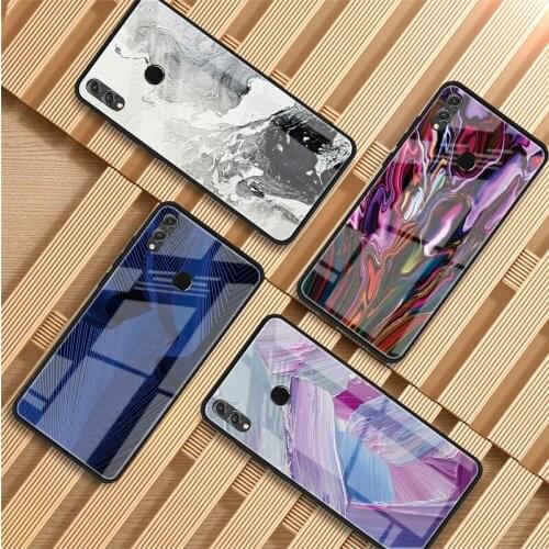 Fashion Abstract Tempered Glass Phone Case For Huawei P20 P30 P40 P40 Lite Pro Psmart Mate 20 30 Cover Shell