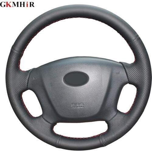 Black PU Hand-stitched Artificial Leather Car Steering Wheel Cover for Kia Carens 2007-2011