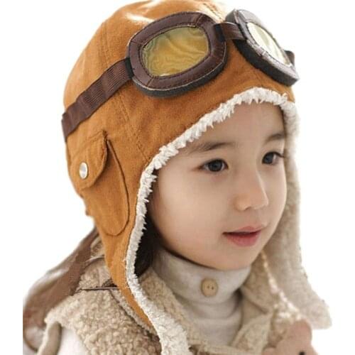 Childrens Winter Bomber Hats Keep Warm Have Glasses Boys Pilot Hat Girls Ear Protection Caps Soft Artificial Fur Caps T016