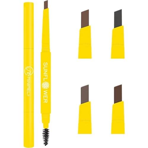 4 Color Double Ended Eyebrow Pencil Waterproof Long Lasting No Blooming Rotatable Eyebrow Tattoo Pen Makeup Brush