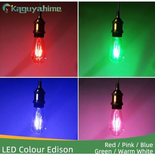 Kaguyahime RGB Led Edison Blue Red Pink Green Color Filament Light ST64 COB LED Bulb Lamp 220v E27 Retro Globe Replace