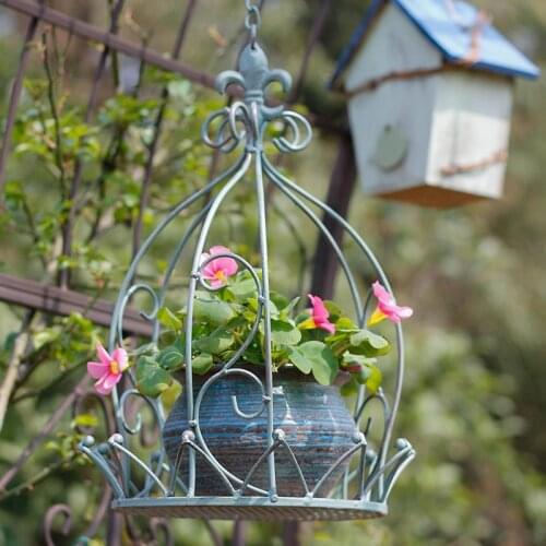 Metal Hanging Basket Vintage Old Bird Cage Pastoral Iron Pot Holder Plant Hanger Macetas Colgantes Balcony Decoration ED50DL