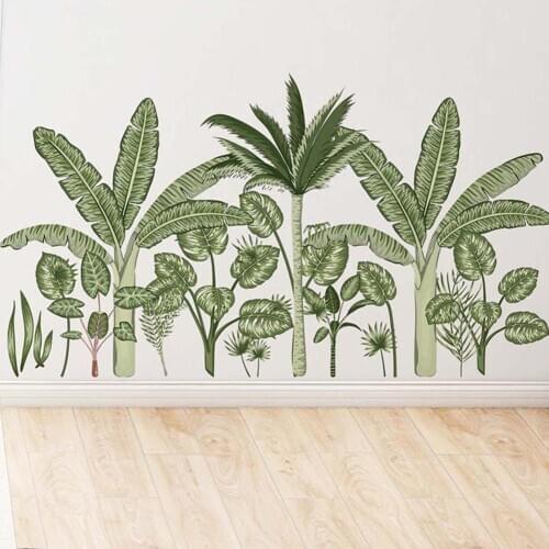 2Pcs Self Adhesive Tropical Leaves Plants Wall Stickers Sofa Background Decor