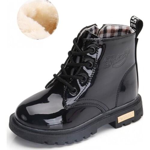 2021 New Winter Children Shoes PU Leather Waterproof Martin Boots Kids Snow Boots Brand Girls Boys Rubber Boots Fashion Sneakers