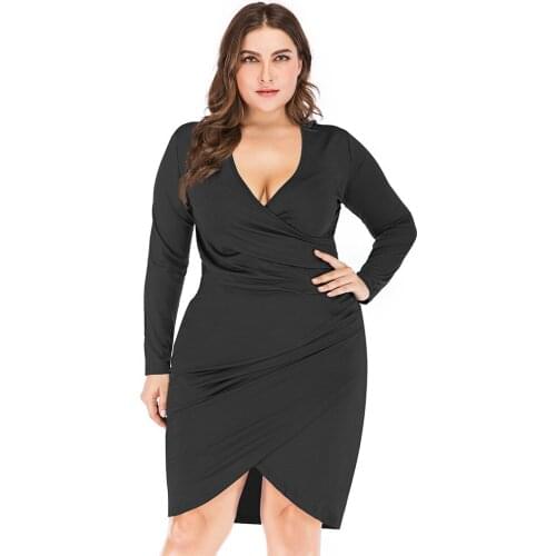 Plus Size Autumn Womens Dress 2021 Elegant Bodycon Solid Black Party Dress Fashion Casual Long Sleeve Dresses Big Size Vestidos