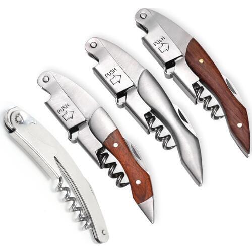 Stainless Steel Doubled Hinged Corkscrew Waiters Wine Key Beer Bottle Opener With Foil Cutter