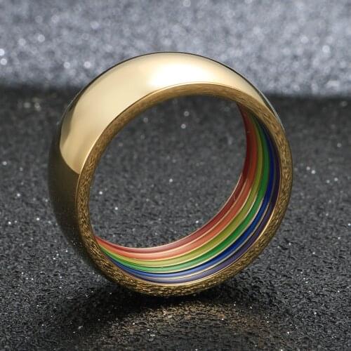 Stainless Steel Lebian Gay Colorful Rings Enamel Rainbow Ring For Men Women Wedding Engagement Jewlery Gift