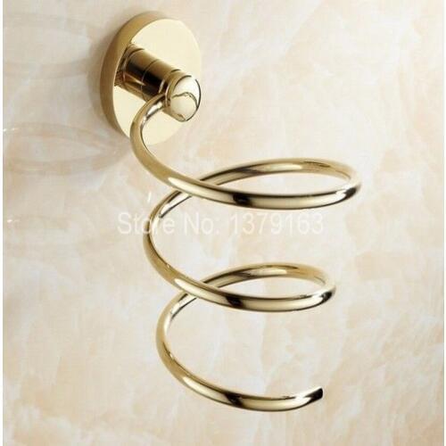 Luxury Bathroom Accessory Golden Gold Color Brass Wall Mounted Stand Flat Iron Holder for Hair Dryer aba620