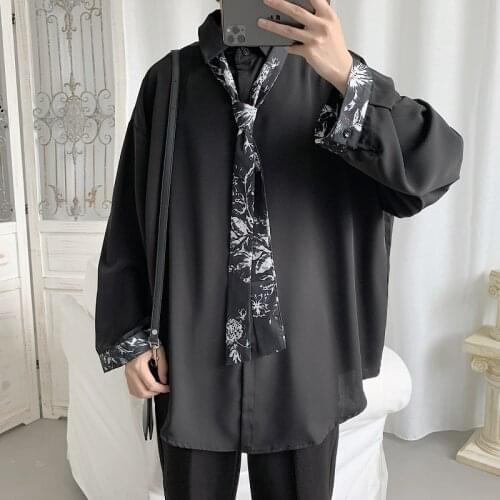 Send Tie Mens Casual Handsome Long Sleeve Shirts Camisa Masculina Streetwear Black/white/grey Color Clothes Shirts Size M-2XL