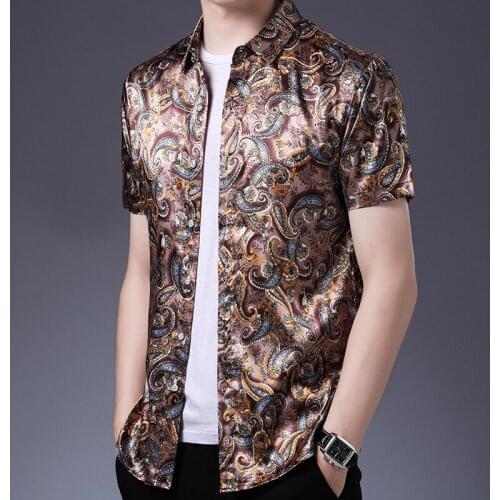 Paisley Print Shirts Men 2021 New Short Sleeve Thin Casual Mens Shirt Daily Wedding Work Camisas Business Luxury Chemise Homme