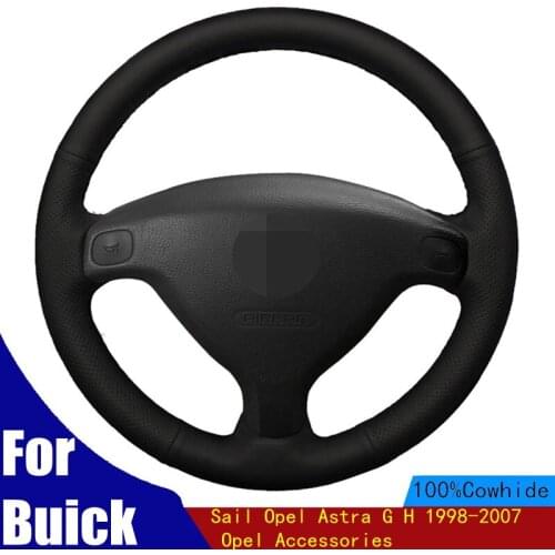 Hand-stitched Car Steering Wheel Cover Soft Black Genuine Leather For Buick Sail Opel Astra G H 1998-2007 Opel Accessories
