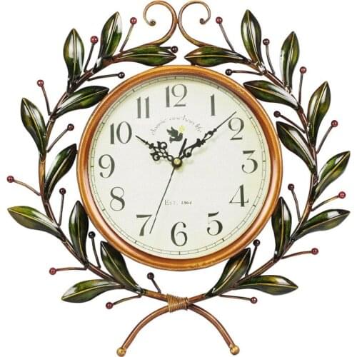 Rural olive lizhi creative wall clock iron living room retro wall clock home clock decorative clock