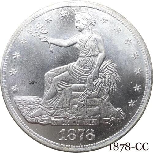 United States America 1878 CC 1 Trade One Dollar US In God We Trust With Motto 420 Grains 900 Fine Silver Plated Copy Coin