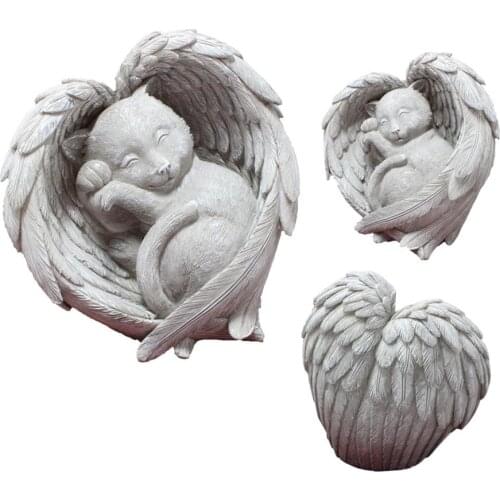 Angel Cat Decoration Statue Resin Pet Memorial Statue Outdoor Garden Home Ornament Sleeping Angel Wing Sculpture