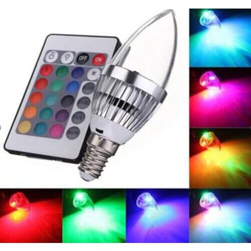 10pcs E14 3W RGB LED Candle light Color Changing Chandelier Candlestick Candle lamp 85-265V With 24Key Remote Controller